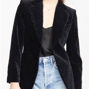 NEW! Theory Velvet Polka Dot Cinched Cotton Womens Sz 12 L Black Blazer Jacket